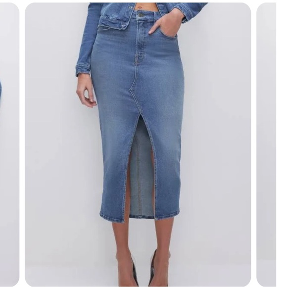 GOOD AMERICAN Slit Front Denim Midi Skirt, Pockets, Size 10/30 - Picture 3 of 7